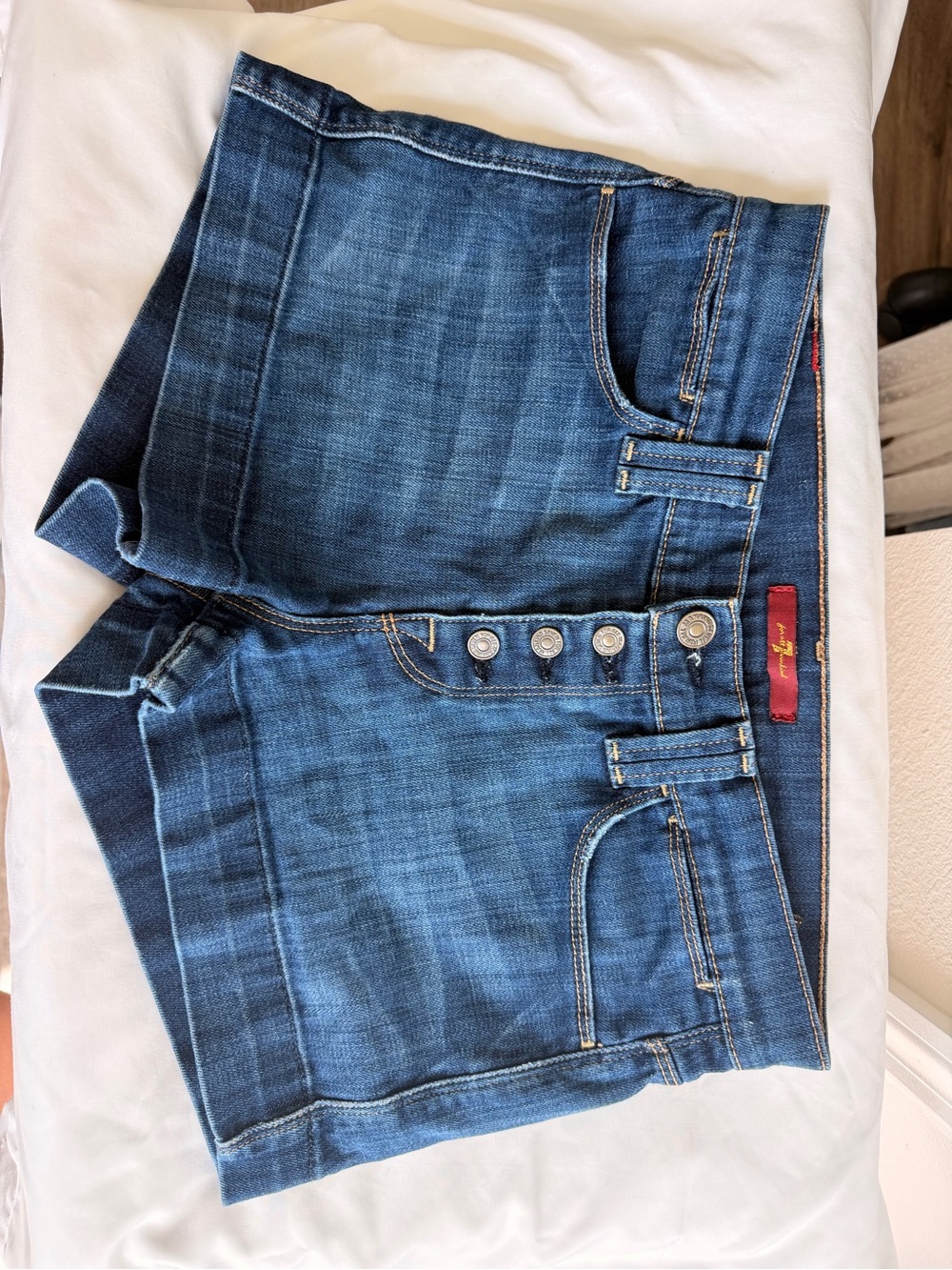 7 For All Mankind Blue Button-Front Boyfriend Jeans Shorts